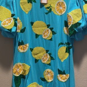 QUEEN OF SPARKLES Blue and Yellow Citrus Tee